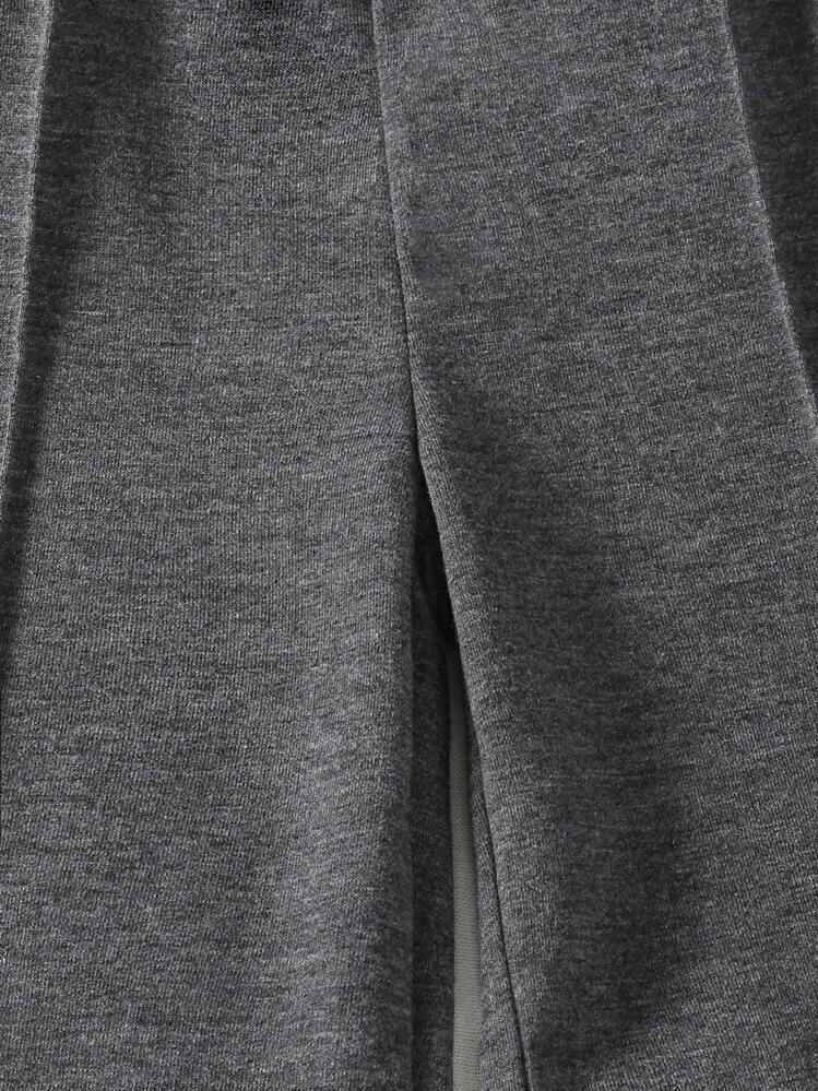 Genkimix Kids Young Girl Solid Color Elastic Waist Wide Leg Pants With Toothpick Stripes Girls Grey Pants Kids Wide Leg Pants Fall Winter - Dark Grey - View 4