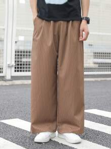 SHEIN Casual Striped Pattern Loose Straight Leg Wide Pants, Versatile Daily Wear For Teen Boys