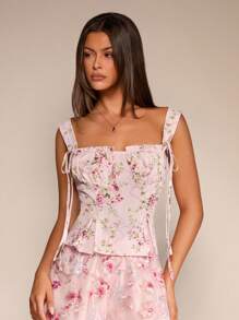 Glamine Débardeur femme à bretelles croisées et motif floral romantique, idéal pour les vacances. Convient pour les sorties, l'automne et la rentrée scolaire - Multicolore - Voir 10