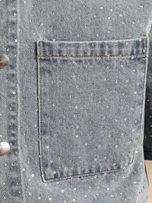 SUMWON 闪光效果短袖牛仔衬衫宽松剪裁休闲纽扣领复古风格春夏街头时尚夹克