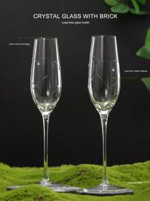 2PCS创意雕花钻石水晶玻璃高脚香槟杯，雕刻工艺，双爱L型图案，轻奢复古，适用于婚礼，情人节，永恒爱情，节庆礼品，餐厅，宴会，派对，酒吧，特殊场景，水晶玻璃高脚香槟杯 - 彩色 - 查看 12