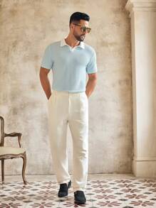 HIMLAND 男士休闲提花拼布翻领V领宽松短袖Polo衫男士浅蓝色Polo衫男士夏季Polo衫浅蓝色男士针织Polo衫男士Polo衫淡蓝色上衣男士，秋季，Old Money - 彩色 - 查看 5