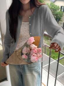 DAZY Áo khoác cardigan nhẹ tối giản rộng rãi cho nữ, phong cách nữ tính - Màu Xám nhạt - Xem 1