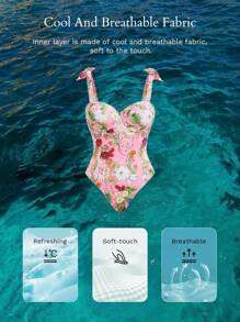 MOTF PREMIUM 花卉印花吊带连体泳衣