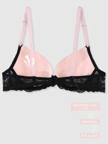 SHEIN 1pc Women Lace Patchwork Wireless Bra - Black - View 8