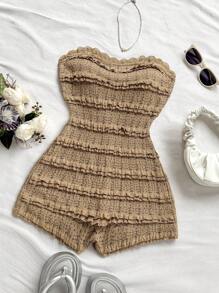 Soleia Bộ đồ liền thân co giãn viền ren, mùa hè - Màu Khaki - Xem 3