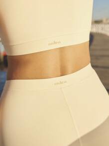 Aralina Leisurewear V Neck Crop Active Workout Top With Contrast Pipping Detail - Apricot - View 10