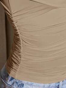 AiiRZ Ruched One Shoulder Asymmetric Bandeau Top Evening Party Club Occasion Wear Spring Summer Fashion Sleeveless Modern Fitted Bodycon - Beige - View 5