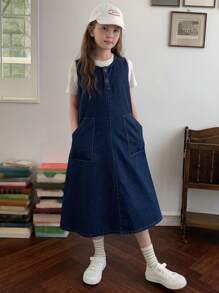 DAZY Vestido peto vaquero sin mangas para niñas preadolescentes para otoño, ropa de vuelta al colegio