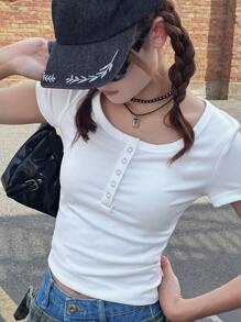 Dazy Kids Teen Girl Slim Fit Solid Color Short Sleeve T-Shirt, Summer, Back To School - White - View 4