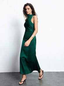 Maija 2025 Xuân/Hè Hàng mới về Đầm dài màu xanh lá cây đậm vừa vặn thoải mái, Đầm mùa hè, Ngày 4 tháng 7, Tháng tự hào, Đêm thánh John, Thiết kế hở lưng, Đầm sinh nhật cho phụ nữ - Màu xanh lá cây đậm - Xem 7