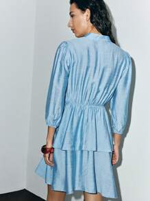 Lumivelle Women's Elegant V-Neck Layered Dress - Dusty Blue - View 2