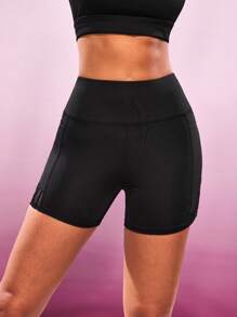 SHEIN Sports Women's Contrast Mesh Workout Yoga Shorts - Black - View 2