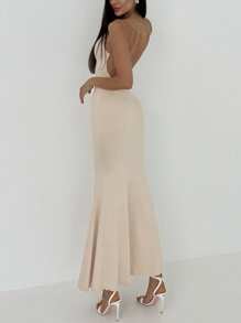 Aloruh Black Sexy Backless V-Neck Sleeveless Tight Bodycon Maxi Dress For Women Party Dresses For Women