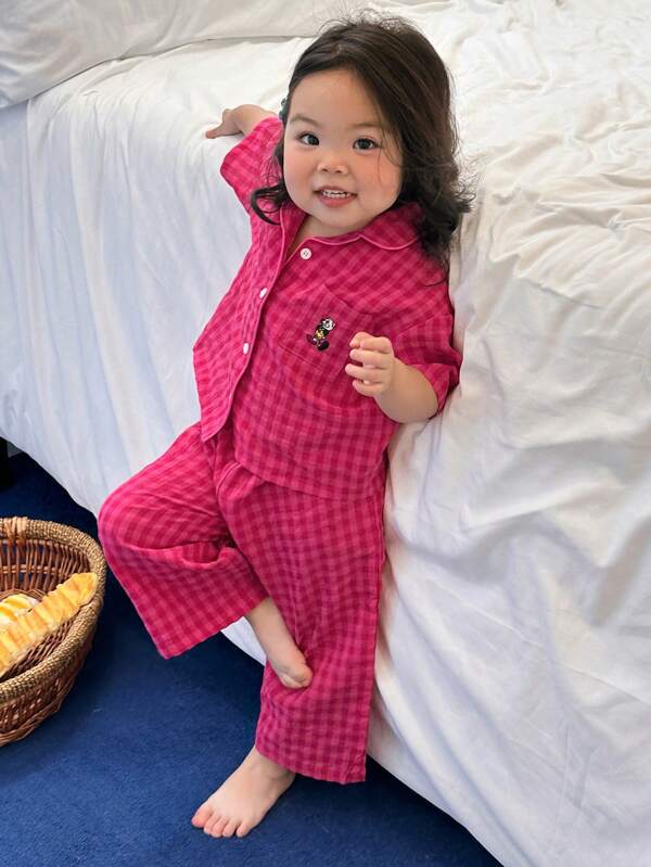 Dazy Kids Conjunto de pijama de pantalón y blusa de manga larga con estampado de cuadros para bebé niña