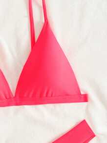 Swim Vcay 2025 Women Summer Beach Solid Sexy Bikini Two Pieces Swimwear Set - Rose Red - View 4