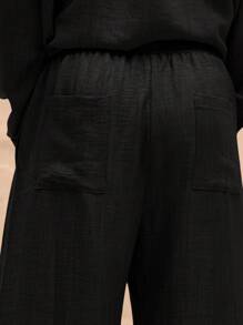 Musero 男士超大款亚麻裤，仅限春夏假期和复活节 - 黑色 - 查看 5