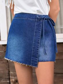 EMERY ROSE Women Denim Washed A-Line Skirt, Fashionable For Summer - Dark Wash - View 7