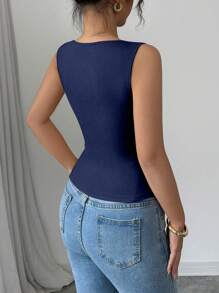 Selianne Áo ba lỗ cổ vuông không tay thanh lịch giản dị cho nữ - Màu xanh hải quân - Xem 2