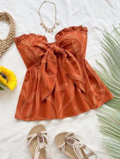 Soleia 度假休闲裹身式系腰 A 字形荷叶边下摆抹胸