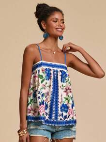 Travachic Women's Colorful Floral Print Camisole,Vacation Outfits Woman,Vacay Outfits Women,Beach Vacation Outfits,Summer Outfits For Women,Summer Tops