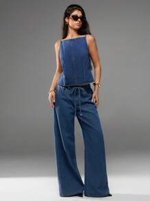 Avantive 夏季休闲系带露背吊带牛仔上衣