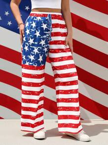 Flirla Plus Size Women Independence Day USA Flag Casual Pants For Fourth Of July/4th Of July Fall Cloth For Women - Multicolor - View 6