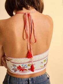 CAJUNI Women's Boho Tropical Plant & Animal Print Backless Tank Top, Beach & Holiday Casual Halter - Multicolor - View 7