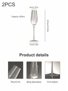 2PCS创意雕花钻石水晶玻璃高脚香槟杯，雕刻工艺，双爱L型图案，轻奢复古，适用于婚礼，情人节，永恒爱情，节庆礼品，餐厅，宴会，派对，酒吧，特殊场景，水晶玻璃高脚香槟杯 - 彩色 - 查看 2