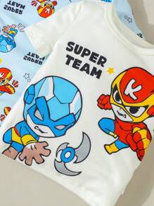 Set da 4 pezzi di pigiama per bambini piccoli, composto da maglietta a maniche corte e pantaloncini con stampa di supereroi e cartoni animati, morbido e confortevole