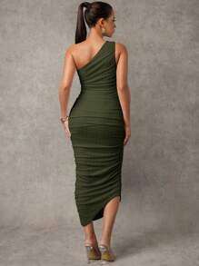 MaterniChic Đầm suông không tay màu trơn có viền bèo nhún cho bà bầu - xanh quân đội - Xem 2