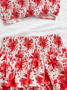 Soleia Bộ 2 áo Bandeau và chân váy xếp tầng thời trang đi nghỉ, màu xanh và trắng - Đỏ và trắng - Xem 6