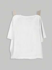 ROMWE MEN Street Life 男士卡通涂鸦印花休闲短袖T恤，夏季百搭 - 白色 - 查看 2