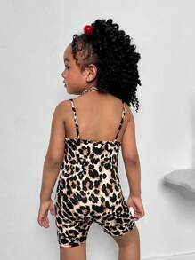 Tween Girls' Casual Street Fashion Leopard Print Jumpsuit