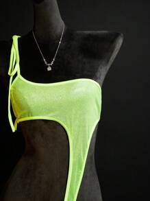 SpicyHot Shiny PU Sexy Women's Bodycon Lingerie Set - fluorescent green - View 10