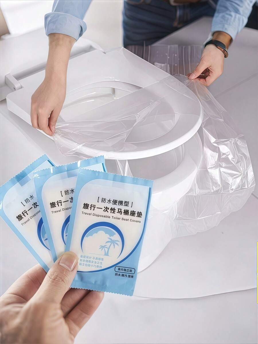 10/20/30/40/50/100 件一次性马桶座套 - 防水防滑塑料套，独立包装，便携式浴室必需品，适合旅行、露营和夏季卫生，散装卫生马桶保护套 - 藍色 - 查看 1