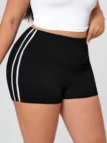 TrendSteals Plus Size Women Knitted Denim Casual Sports Shorts - Black - View 3