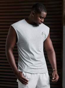 Manfinity VCAY Men's Round Neck Sleeveless Casual Fashionable Minimalist Printed Tank Top - Light Grey - View 4