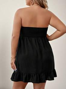 SHEIN VCAY 大碼荷葉邊抹胸連衣裙 - 黑色 - 查看 2