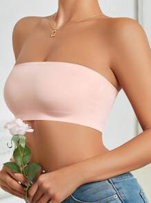 Women's Dusty Pink Plain Strapless Backless Tube Top Bralette Medium Stretch Casual Comfy - Dusty Pink - View 5