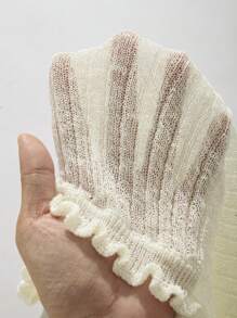 Women Casual Plain Ribbed Long Sleeve Frill Trim Cardigan Sweater Fall Cloth For Women - White - View 4