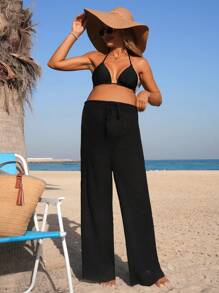 SHEIN Spodnie ciążowe, luźne, jednokolorowe, okrywające, modne na lato