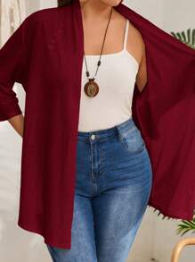 EMERY ROSE Abrigo de manga larga liso de talla grande, uso diario casual, vacaciones, estilo bohemio, regalo para la madre, estilo bohemio, vacaciones de primavera, rave, campo - Burdeos - Ver 6