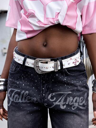 Grunge Punk Cinturón de verano con estilo Y2K con incrustaciones de , cinturón de moda con lentejuelas de colores para la cintura y los pantalones para mujer, accesorio versátil