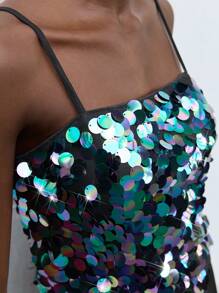 Maija 彩色亮片装饰吊带背心，时尚都市风格，适合夏季度假、派对、节日活动，用途广泛 - 黑色 - 查看 7