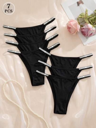 7 st/set silverfärgade bältesdekorationer bekväma sexiga damtrosor, blandade färger