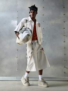 NEON BLANC 男士休闲街头风梭织牛仔短裤，校园风 - 黑色 - 查看 1