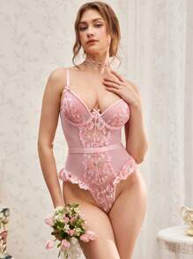 SHEIN 1 件女士性感粉色蝴蝶结装饰紧身衣 - 粉色 - 查看 6