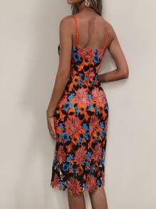 Chiquease 优雅蕾丝修身吊带裙，夏季 - 橘色 - 查看 2