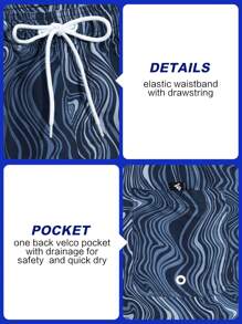 Manfinity Swimmode Men's Casual Printed Drawstring Pocket Beach Shorts, Summer - Navy Blue - View 4